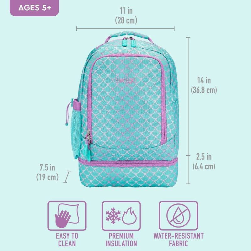 Kids Prints 2 In 1 Backpack & Insulated Lunch Bag   Teal Mermaid4