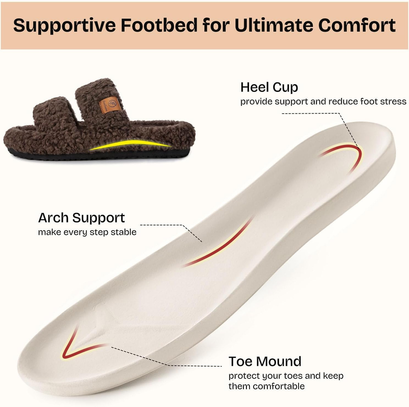 Womens Fuzzy Open Toe Slippers Soft Comfy Memory Foam Indoor House Shoes3