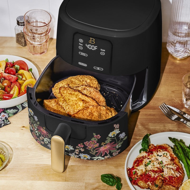 6 Qt Air Fryer w/ Turbocrisp Technology Evergood Ceramic Nonstick Black Flower1