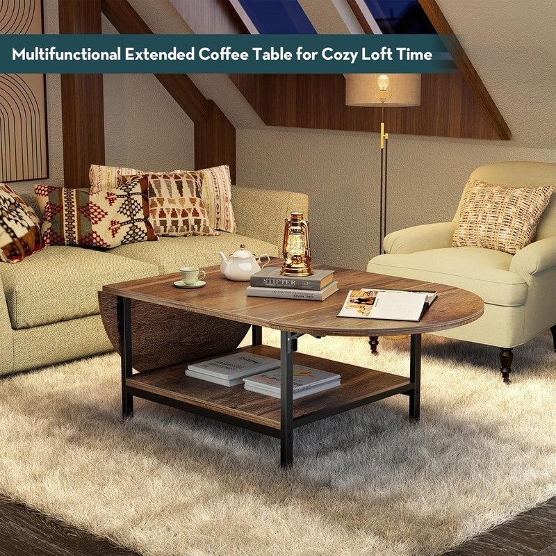 Square 2 Tier Folding Coffee Table, Dark Brown, Mid Century Modern5