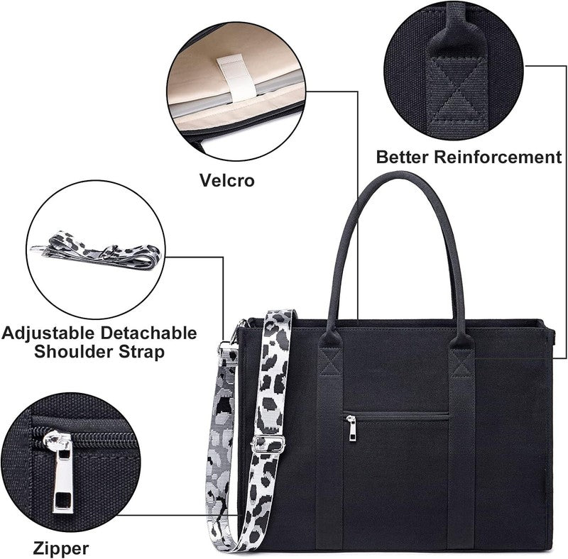 15.6" Laptop Tote Bag Women Canvas Work Messenger Shoulder Bag Office Handbag5