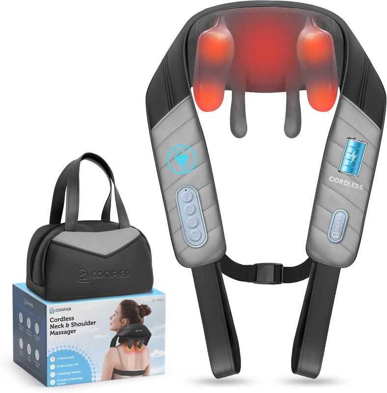 Cordless 4D Shiatsu Neck Shoulder Massager w/ Heat Back Massage Pillow0