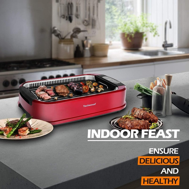1500W Smokeless Indoor Electric Grill Korean Nonstick Plates Temp Control4