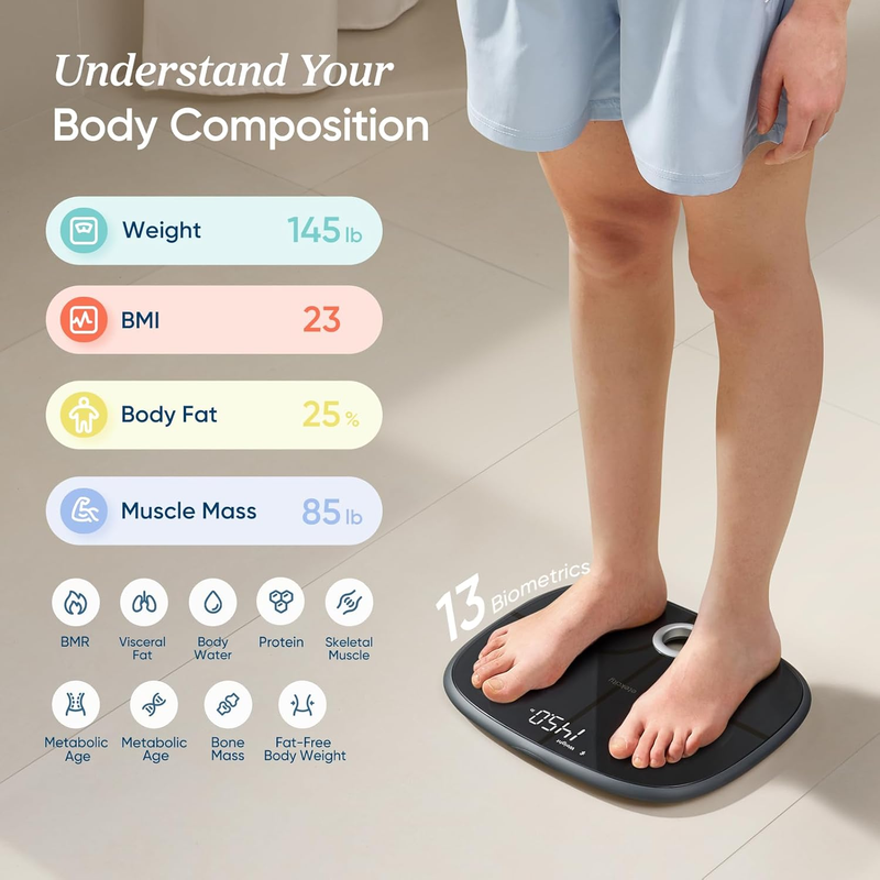 Smart Body Weight Scale BMI Body Fat Muscle Mass Bluetooth 13 Metrics Black1