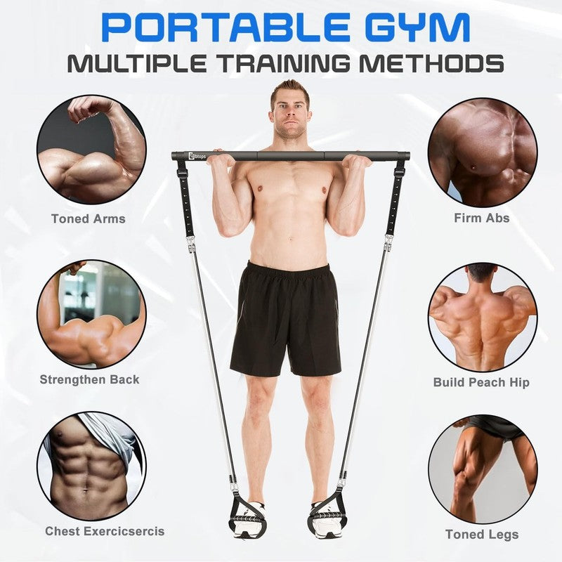 Pilates Bar Kit w/ Stackable Resistance Bands Full Body Home Gym Exercise1