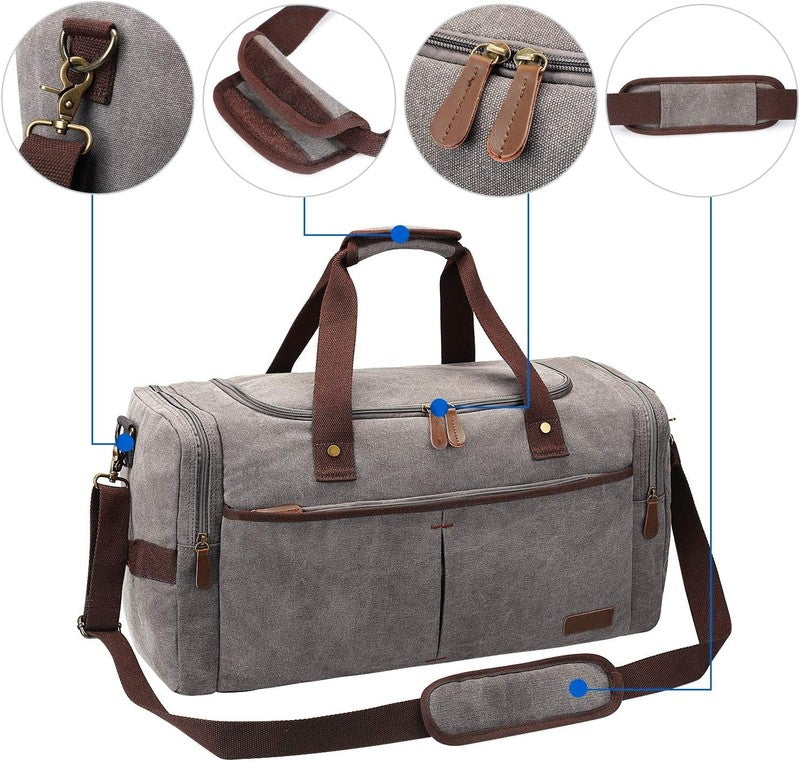 45L Canvas Duffle Bag Travel Weekender Overnight w/ Shoes Compartment Men4