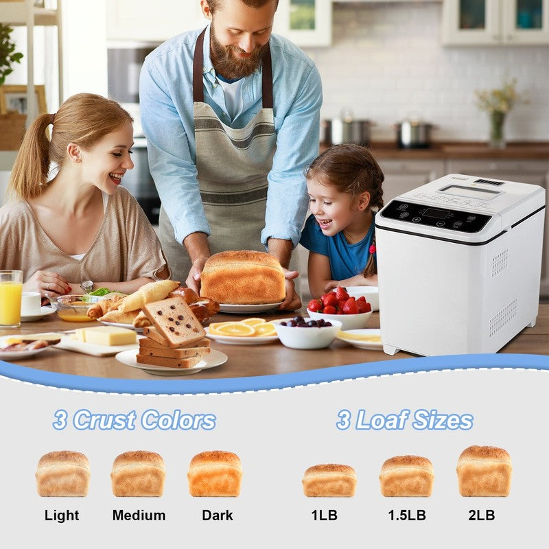 2LB 20-in-1 Bread Maker Machine White LCD Automatic 2 Custom Menus 0703