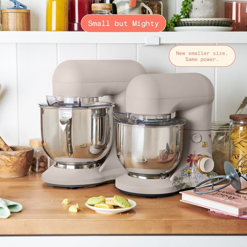 3.5 Qt Stand Mixer Wildflower Porcini Taupe w/ Flat Beater Dough Hook & Whisk1