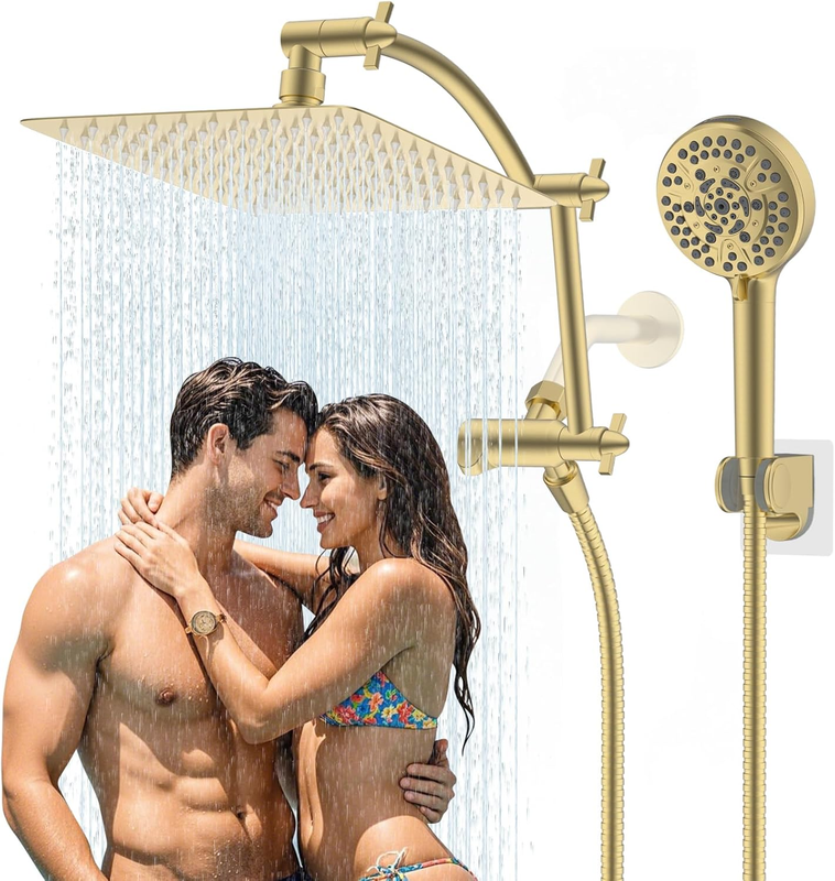 10" Rain Shower Head Combo Handheld 10 Spray 16" Arm Brushed Gold9