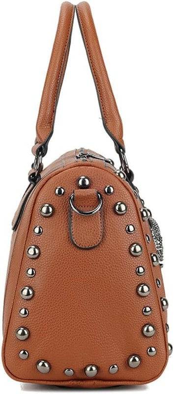 Women Skull Handbag Large Capacity Gothic Shoulder Bag Studded Doctor Handbag4
