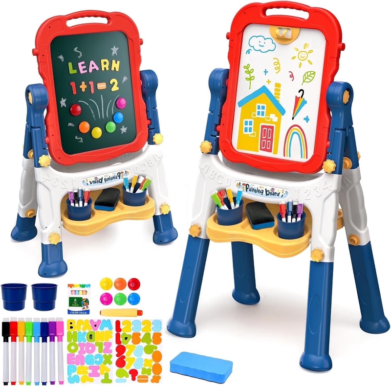 Art Easel for Kids, Adjustable Double-Sided with Chalk Board & Magnetic Whiteboa0