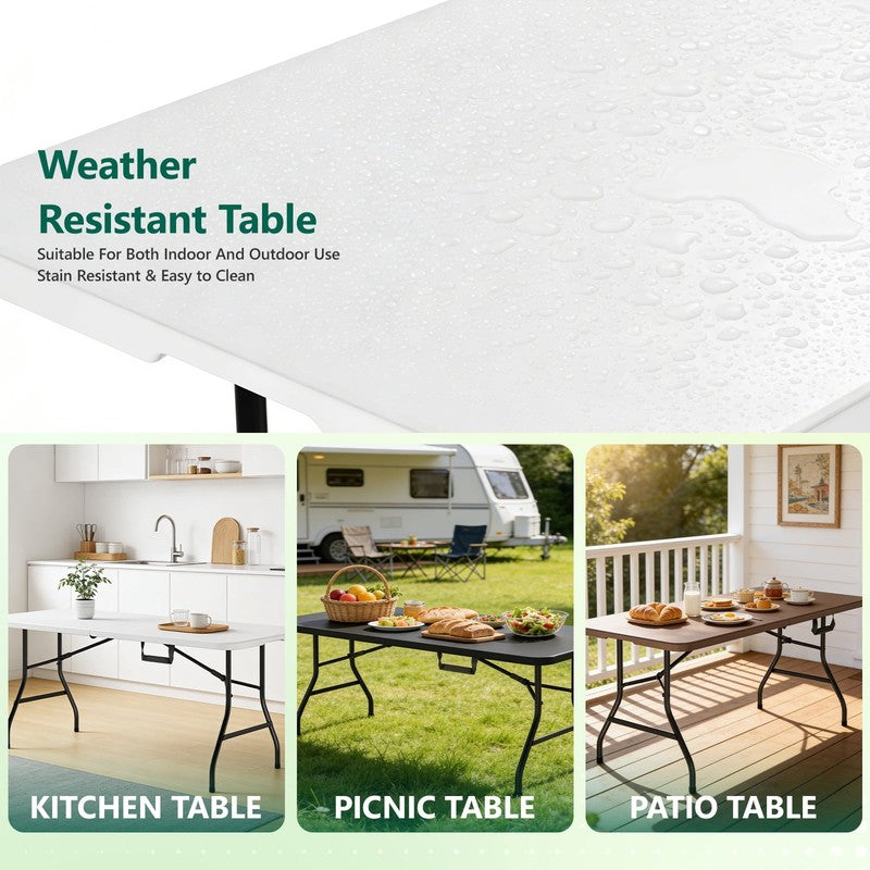 6Ft Portable Folding Table, Outdoor Dining Table Mesas Para Fiestas Portable Fol3