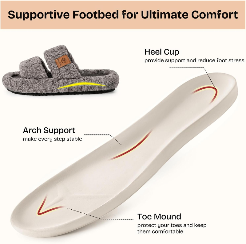 Womens Fuzzy Open Toe Slippers Soft Memory Foam Comfy Indoor House Shoes3