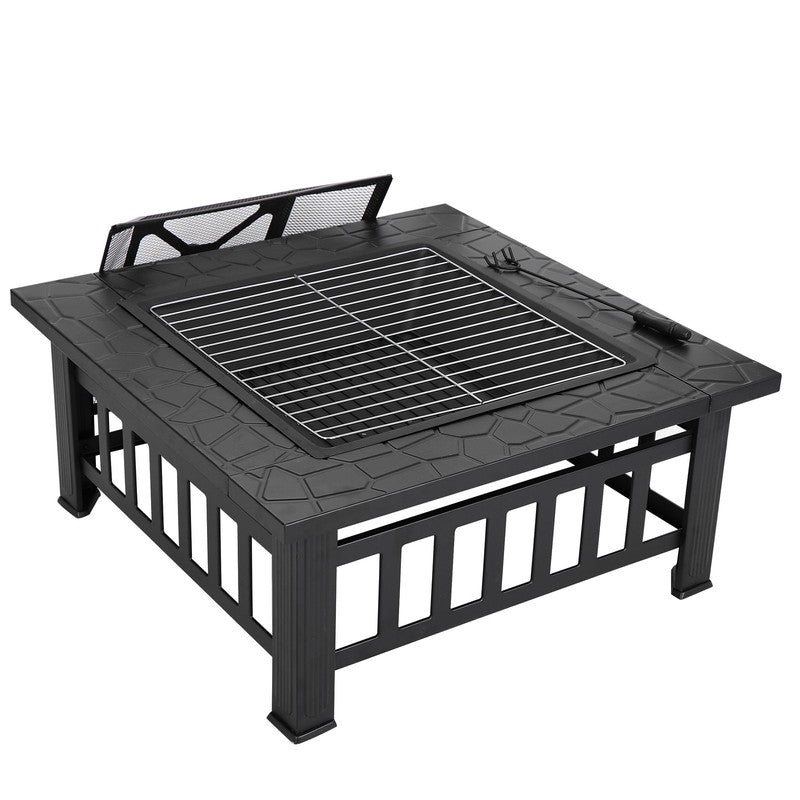 32" Outdoor Fire Pit Square Metal Firepit Patio Garden Stove Wood Burning3