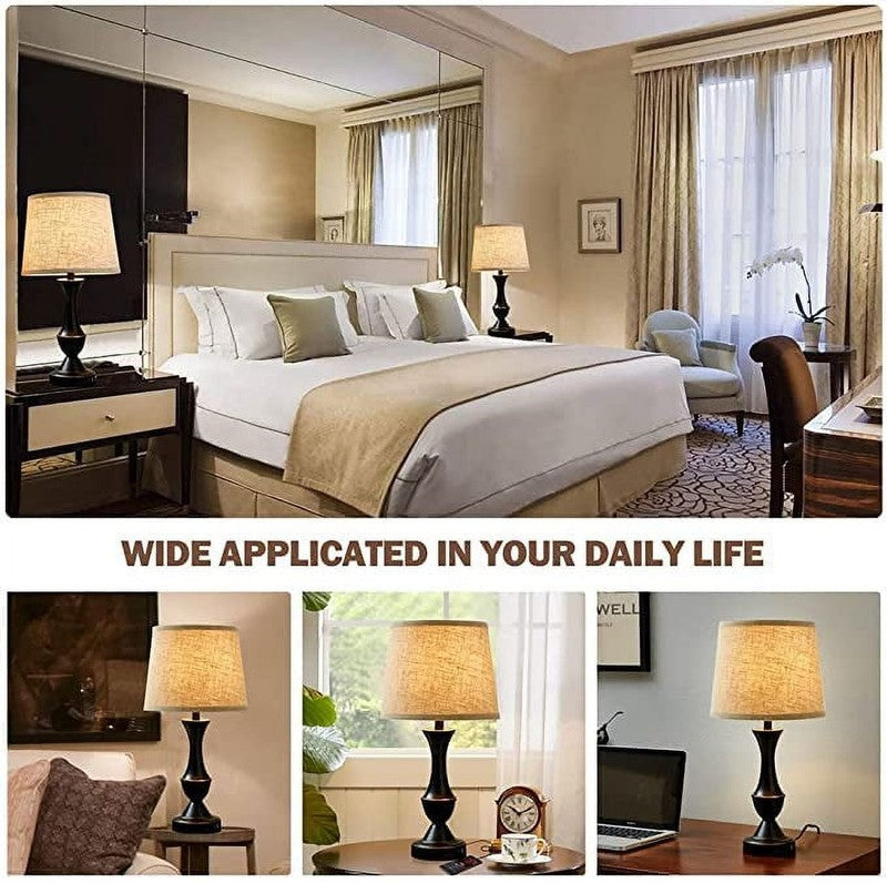 Set of 2 Touch Lamps w/ USB 3 Way Dimmable Nightstand Linen Bedside Lamps8