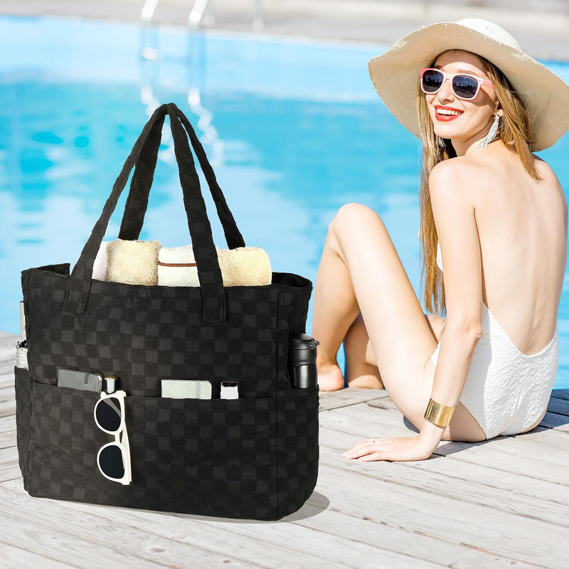 Beach Tote Bag Women Large Waterproof Sandproof Zipper Wet Pocket3