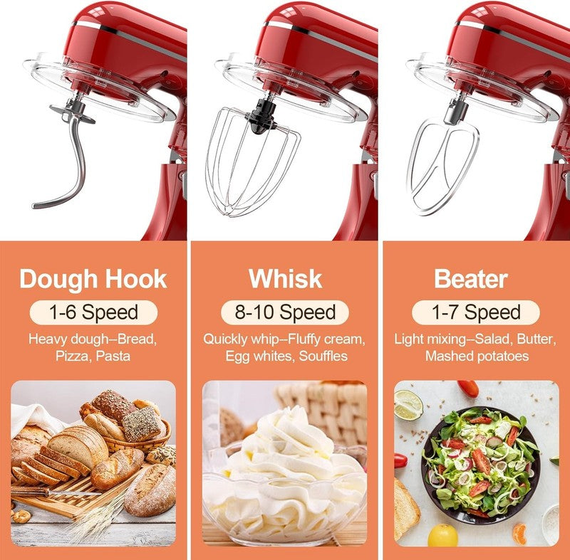 3-in-1 Stand Mixer 6.5QT 660W 10-Speed w/ Dough Hook Whisk Beater2