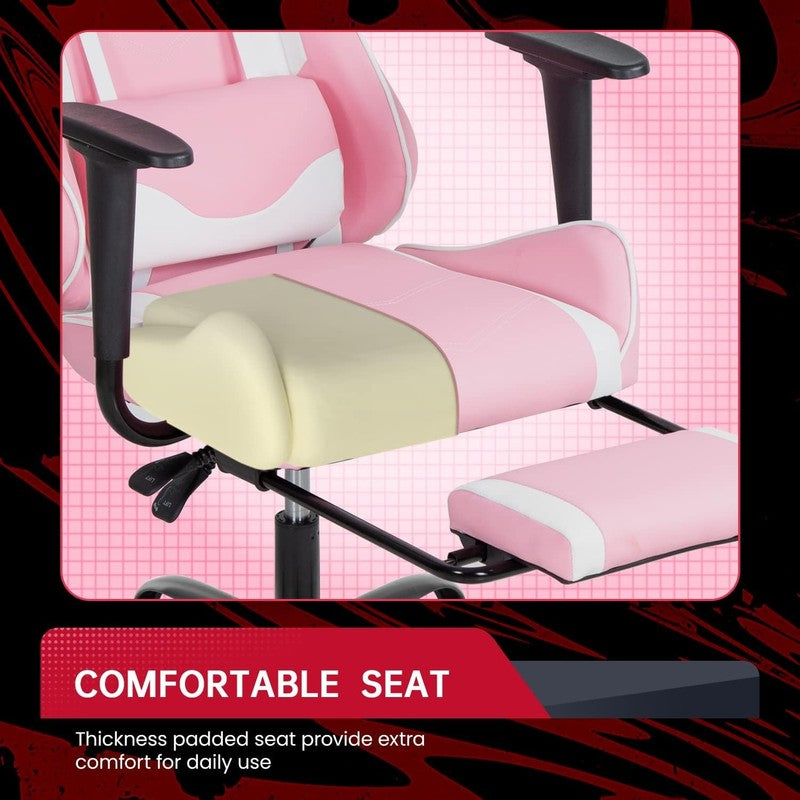 Pink Ergonomic Gaming Chair with Lumbar Support and Footrest for Office Use4