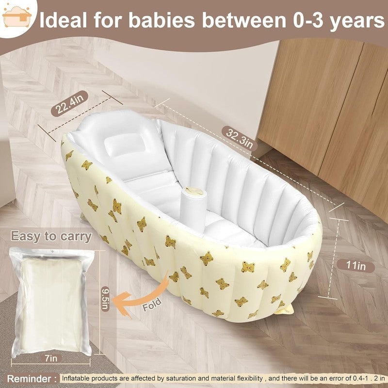 Inflatable Baby Bathtub with Pump & Back Support – Portable Bear Tub4