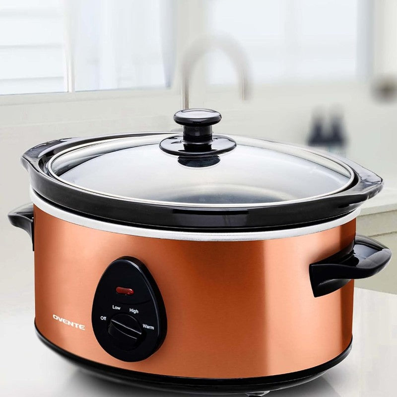 3.7Qt Electric Slow Cooker Stainless Steel Non-Stick Dishwasher Safe Copper7