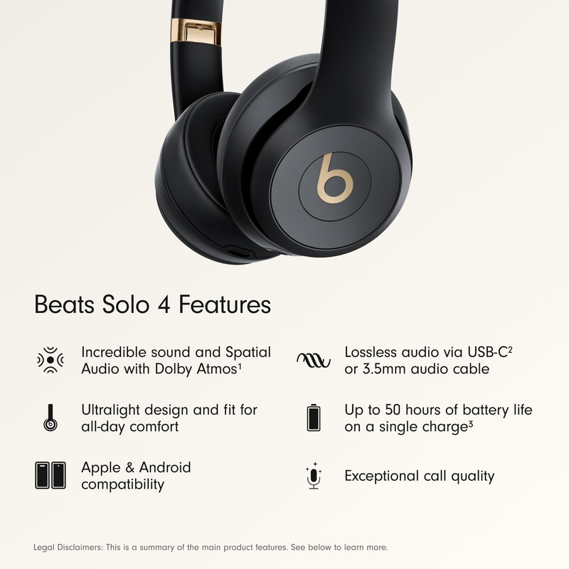 Solo 4 Wireless Bluetooth On Ear Headphones 50Hr Battery Black Gold1
