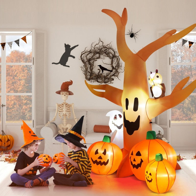8Ft Halloween Inflatable Dead Tree w/ LED, Pumpkin, Ghost & Owl Yard Decor9