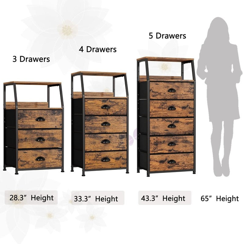 Nightstand with 3 Drawers and 2 Tier Shelf, Fabric Small Dresser Organizer Verti6