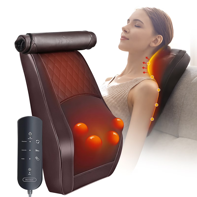 Neck & Back Massager w/ Heat & Vibration, 3D Shiatsu Deep Kneading Pillow, Brown0