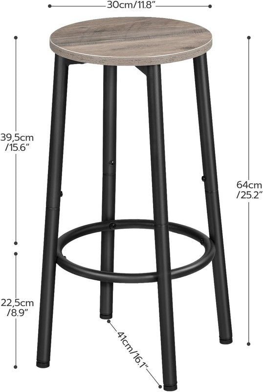 Set of 2 Bar Stools Kitchen Round Chairs with Footrest Sturdy Steel Frame2