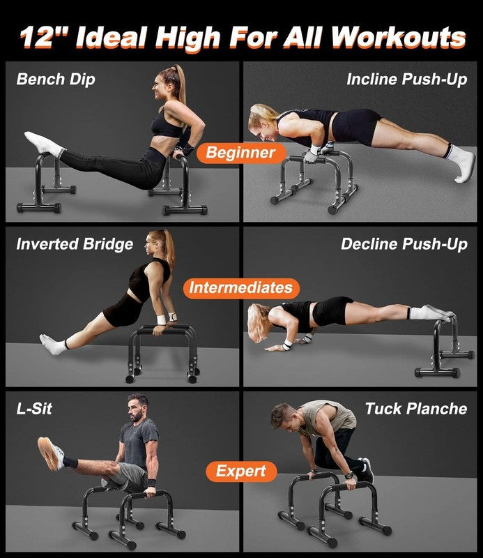 12" Push Up Parallettes & Dip Bars Foam Handles Calisthenics L Sit Handstand3
