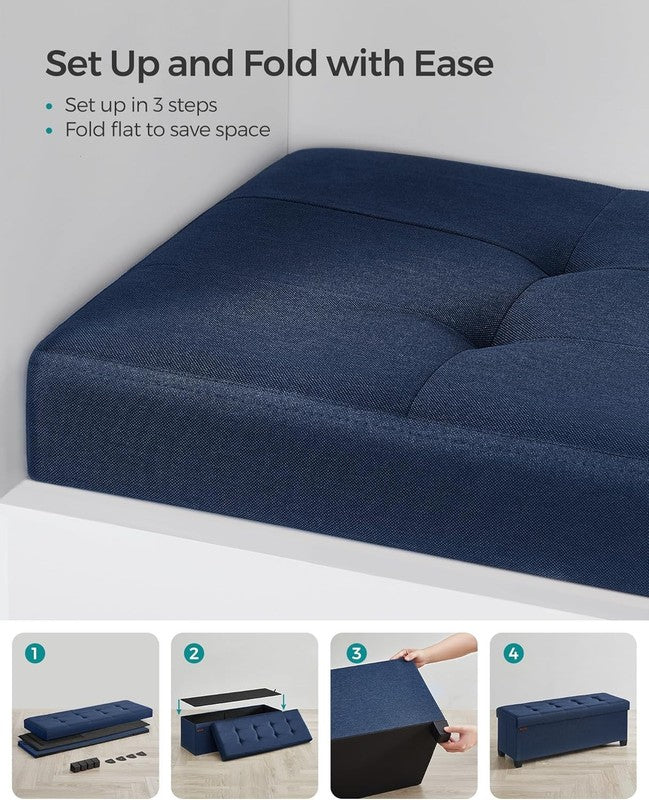 Foldable Storage Ottoman Bench Foot Rest 43'' Bedroom Living Room Midnight Blue6