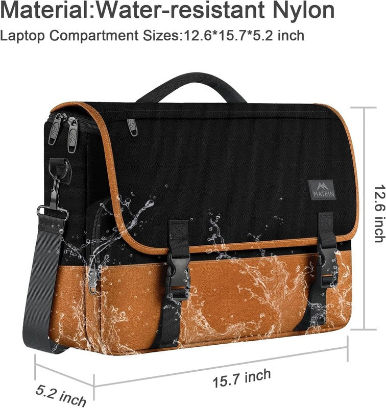 15.6 Inch Messenger Bag Laptop Briefcase Water Resistant Satchel Black Brown5