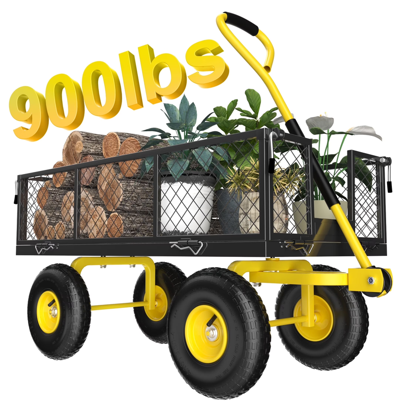 Heavy Duty Garden Cart, 900 Lbs Capacity Garden Wagon with Removable Sides, Blac10