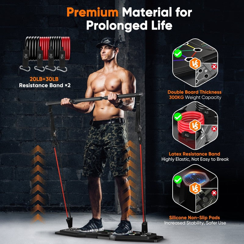 Foldable Push up Board 25-In-1 with Resistance Bands, Ab Roller & Bar, Color-Cod5