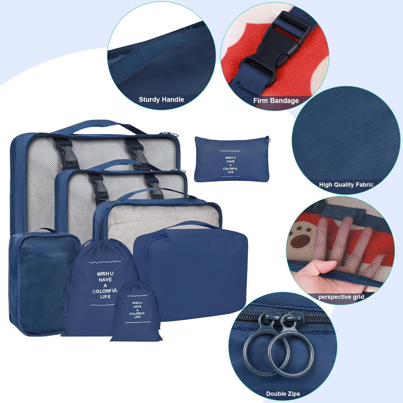 Packing Cubes 9 Set Travel Organizers Clothes Shoes Toiletry Bag Navy6