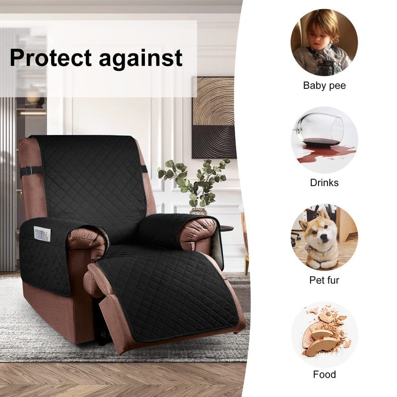 Reversible Recliner Chair Cover Black Small Washable Slipcover for Pets/Kids6