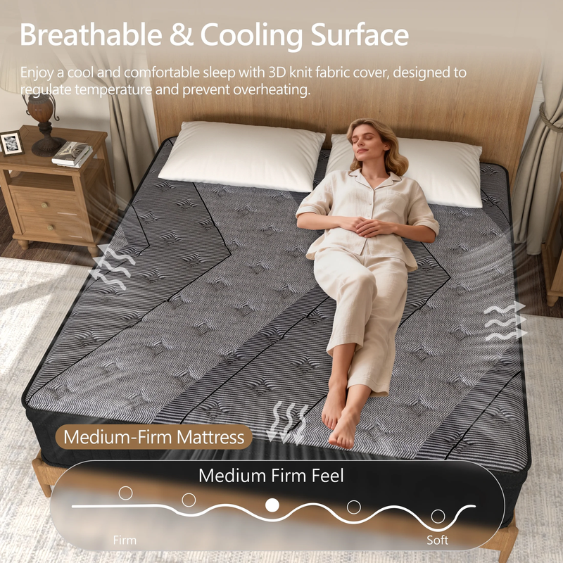 Queen Size Mattresses 12 Inch, Medium Firm Hybrid Mattress, Memory Foam and Indi2