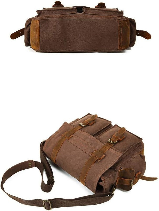 Vintage Leather Canvas Laptop Bag Messenger Bags Medium3