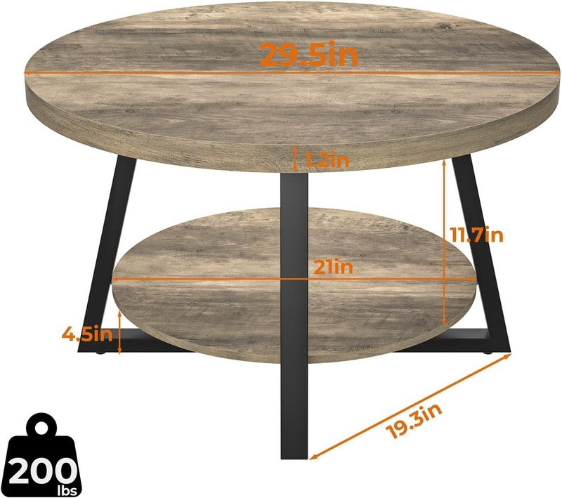 Round Coffee Table with Storage 30in Modern Center Table Grey Wash2