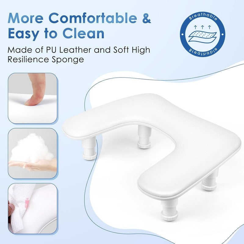 Adjustable U Shaped Manicure Arm Rest   White PU Leather for Nail Techs6