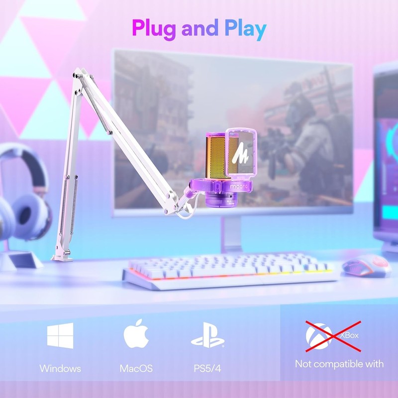 RGB USB Condenser Gaming Microphone Noise Cancel Mic for PC/PS5 DGM20S Purple5