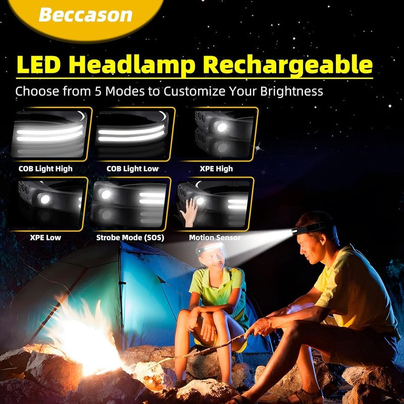 Rechargeable LED Headlamp 3PCS - Super Bright COB Lights for Work & Outdoor2