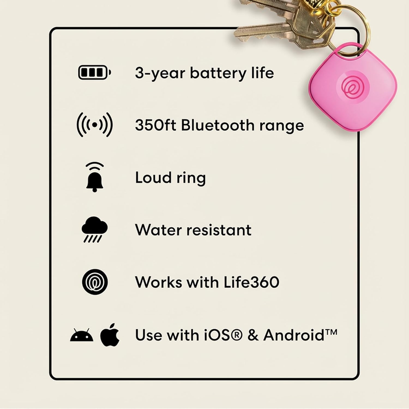 Bluetooth Tracker Tile Key Finder Item Locator iOS Android Pink Punch7