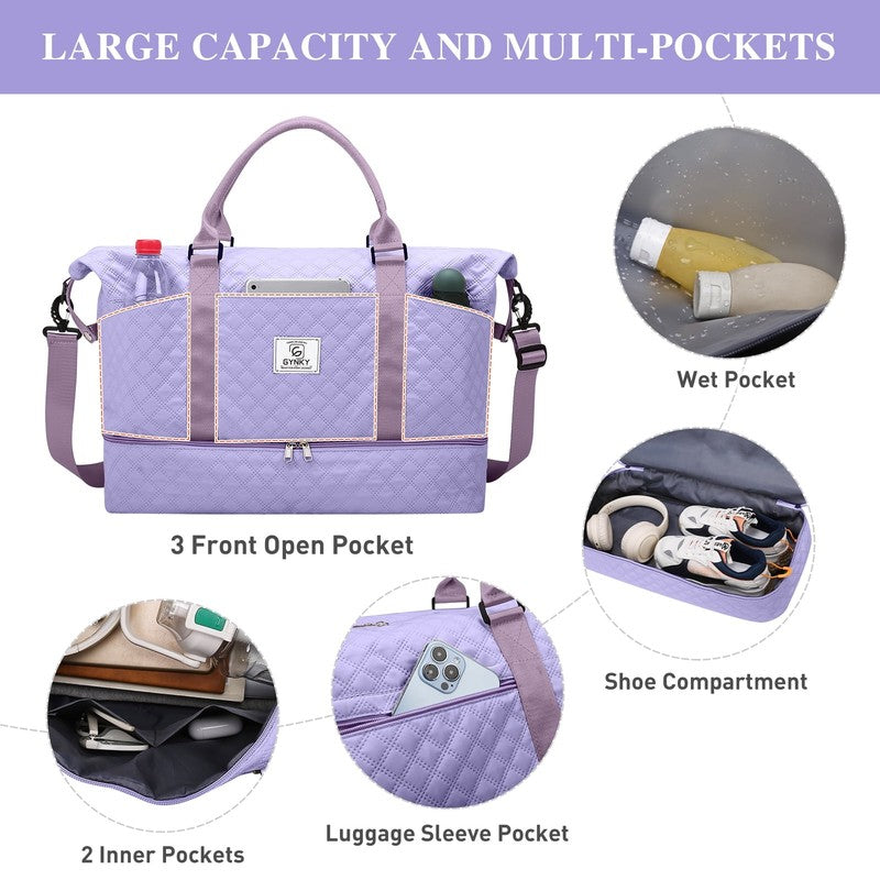 Travel Duffle Bag Weekender Bags for Women with Shoe Compartment Carry on Overni6