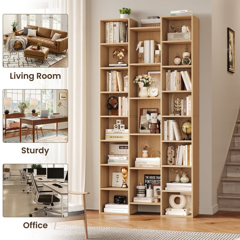 21-Cube Bookcase, 71’’ Tall Wooden Bookshelves with Adjustable Shelves, Triple W6