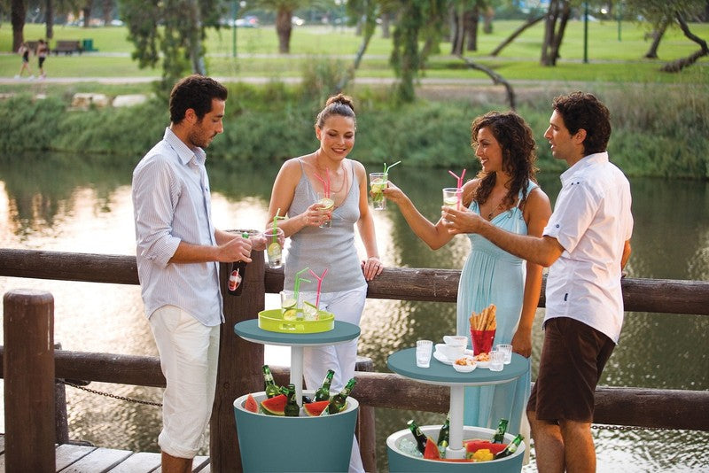 Modern 2-in-1 Cooler & Side Table Outdoor Patio Bar Teal6