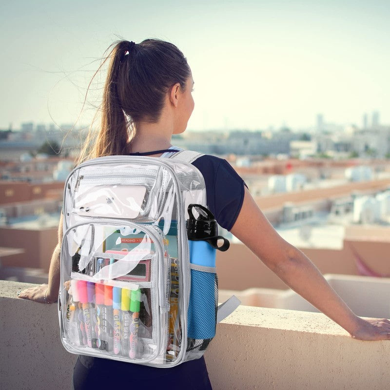Clear Backpack, Heavy Duty PVC Transparent Backpack Stadium Approved with Reinfo1