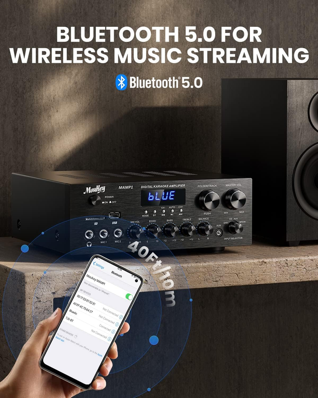 Stereo Receivers with Bluetooth 5.0, 2.0 Channel Power Audio Amplifier Stereo Sy4