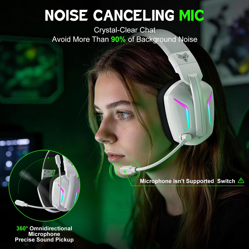 Wireless Gaming Headset 2.4GHz Bluetooth PS5 PS4 PC Switch Noise Mic White1
