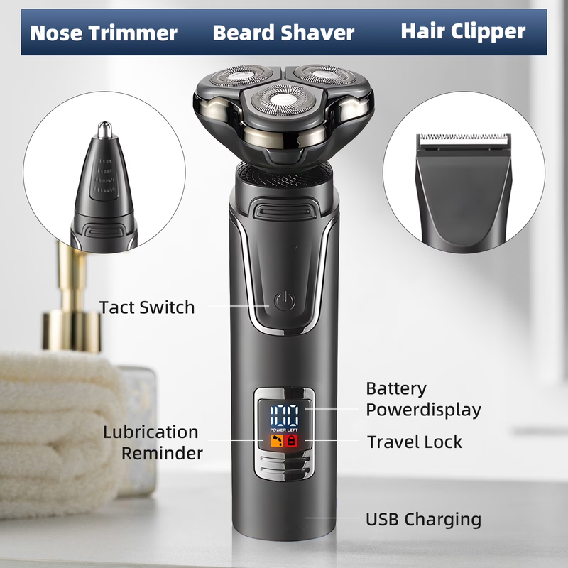3 in 1 Electric Razor for Men Rechargeable Wet Dry Shaver Nose Trimmer Kit1